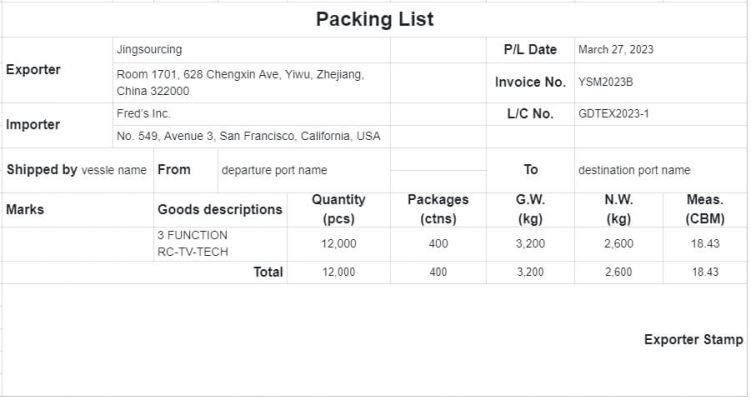 packing list là gì