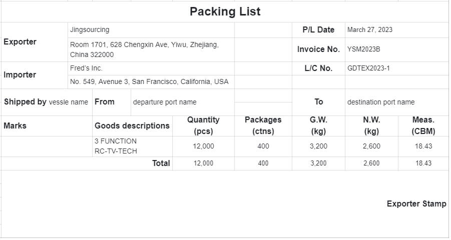packing list là gì